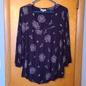 Skies Are Blue Navy Floral Print 3/4 Sleeve Blouse